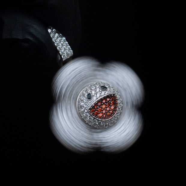 superflat first love monorgram flower fidget spinner TAKASHI MURAKAMI Super Flat, First Love, Flower screenprint in colors with Platinum leaf pendant with matching chain necklace