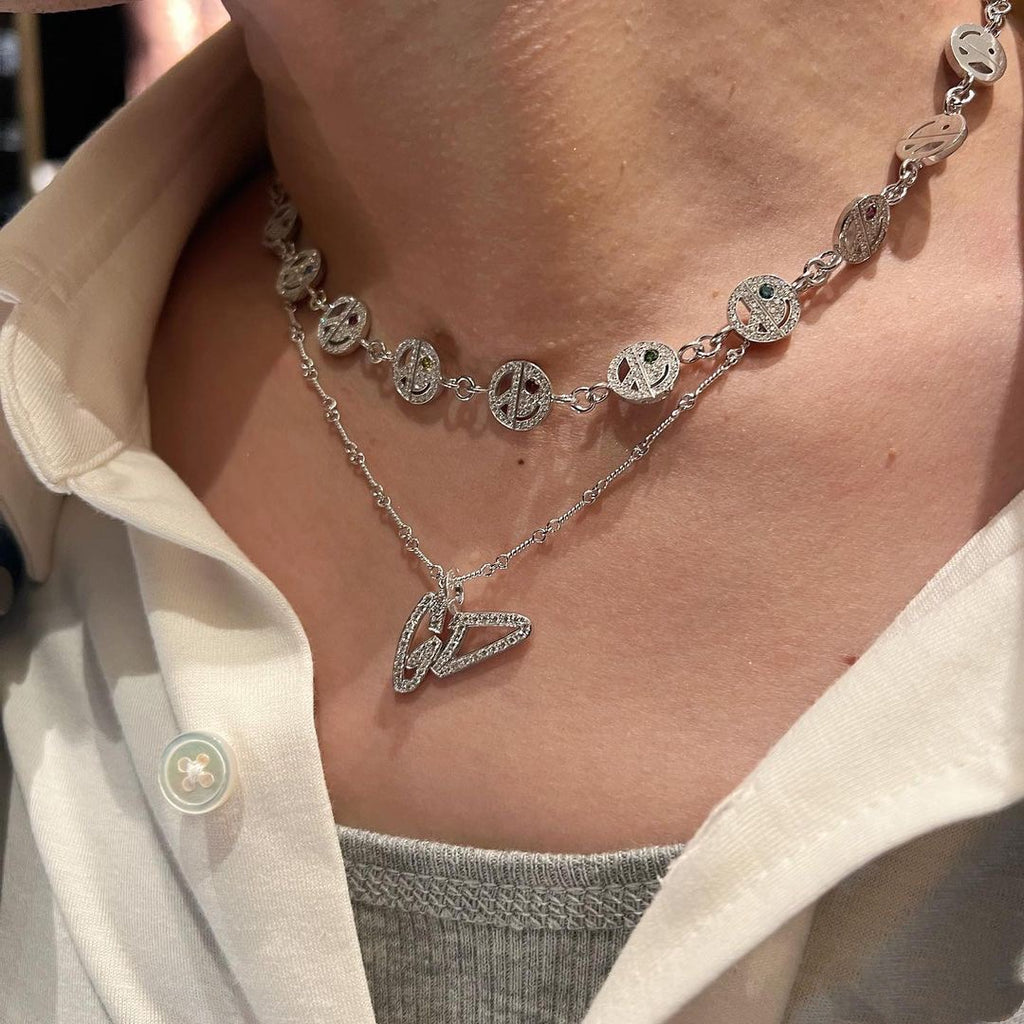 EYEFUNNY smiling face bangle bracelet smiley diamond vvs アイファニー GDRAGON PARIS letter diamond necklace GD