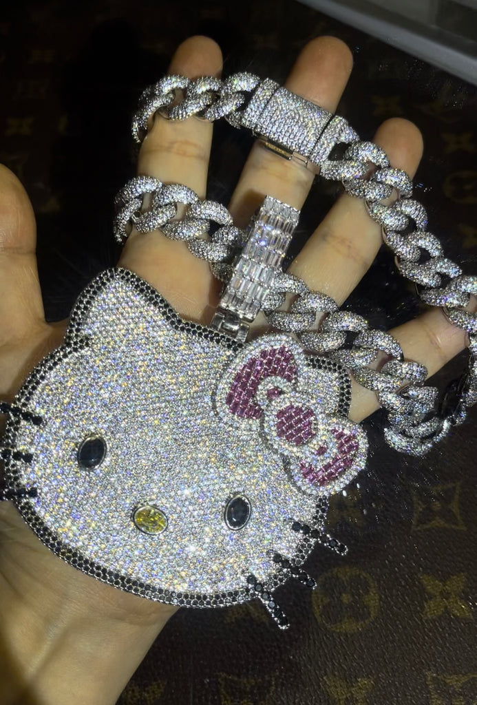 cardi b sister hennessy carolina hello kitty necklace tiktok hello kitty fully iced diamond necklace chain buy now custom jewelers