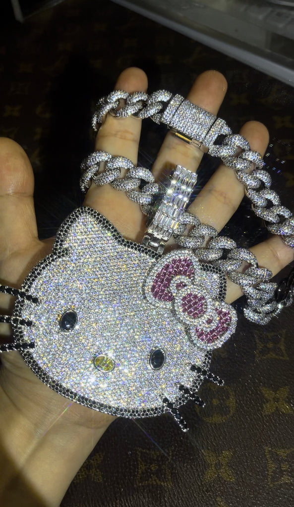 cardi b sister hennessy carolina hello kitty necklace tiktok hello kitty fully iced diamond necklace chain buy now custom jewelers