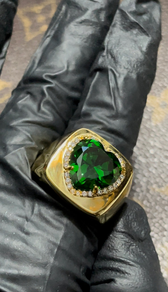 Tyler the creator green heart ring emerald diamond custom made diamond vvs ifandco