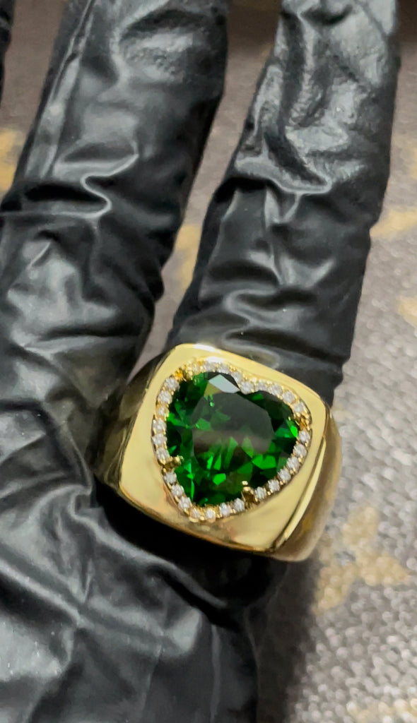 Tyler the creator green heart ring emerald diamond custom made diamond vvs ifandco