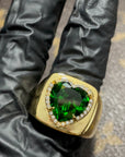 Tyler the creator green heart ring emerald diamond custom made diamond vvs ifandco