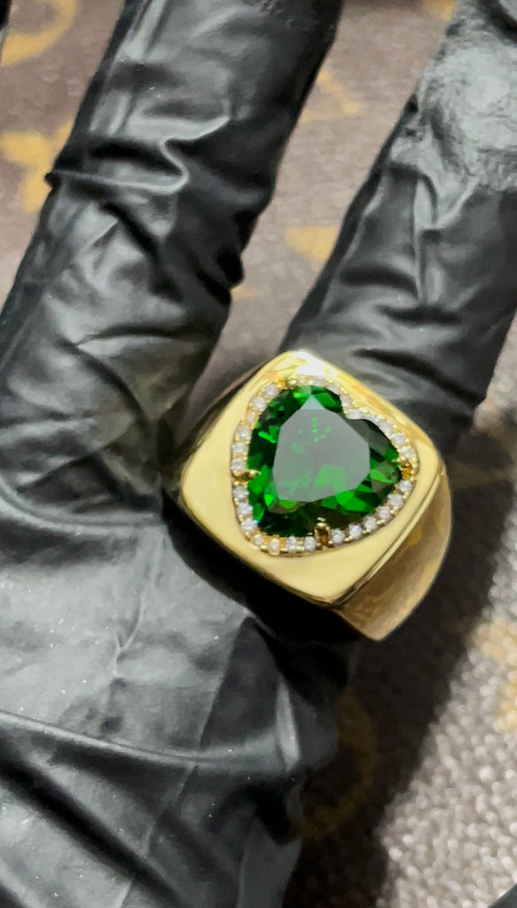 Tyler the creator green heart ring emerald diamond custom made diamond vvs ifandco
