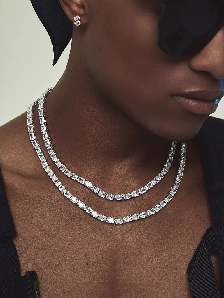 rectangle radiant cut diamond tennis link necklace chain diamond white gold travis rapper hip hop jewelery jewelers celebrity