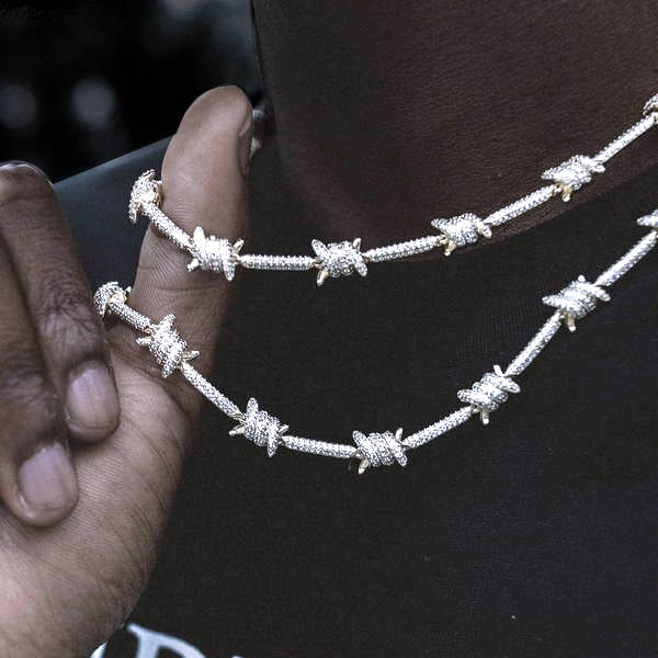 Iced Barbed wire link necklace chain Bijouterie Gonin