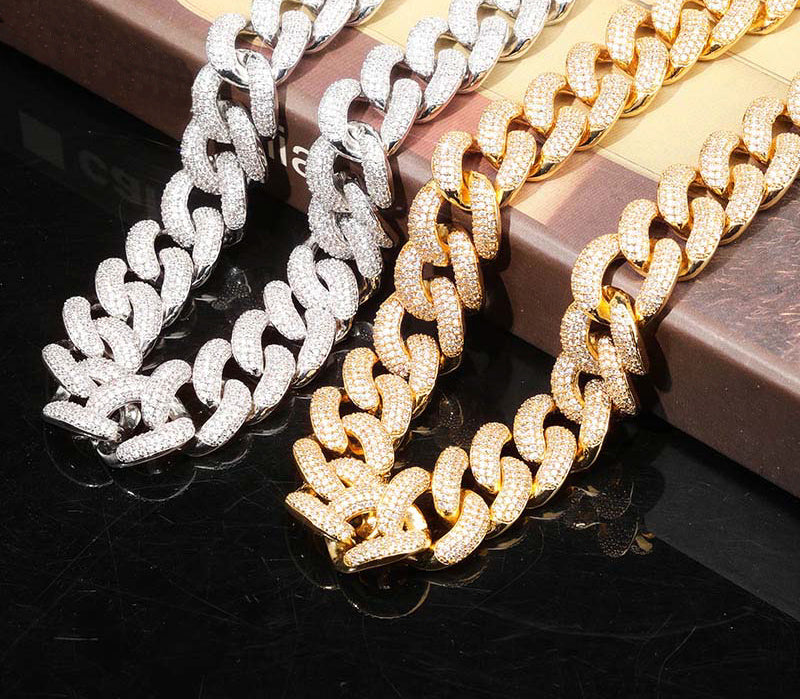 20mm cuban link necklace bracelet fully iced micro pave diamond travis scott playboi carti asap rocky ian connor vlone vvs