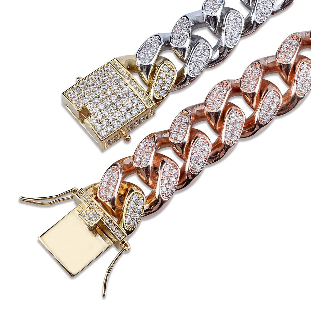 Miami Cuban Chain 14mm 18mm tri-colored Necklace Chain For Men Gold Silver Color Iced Out Micro Pave Cubic Zircon Hip Hop Jewelry shopgld