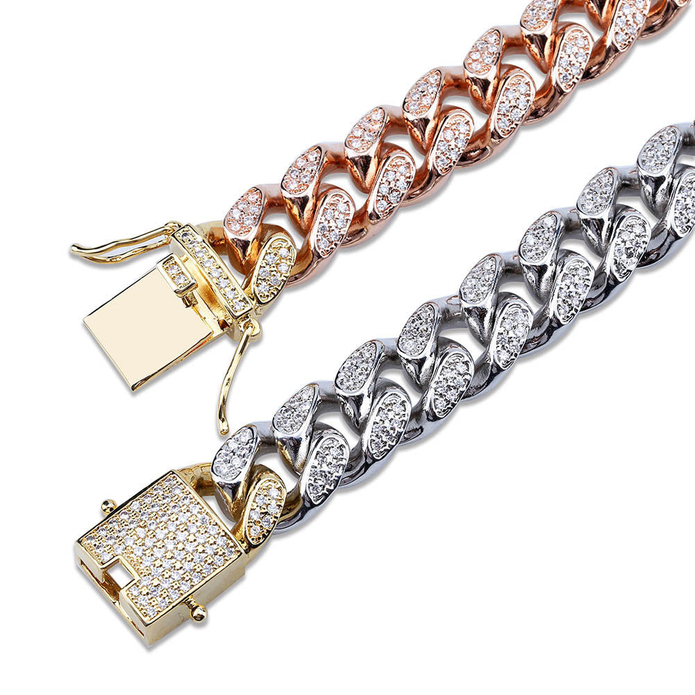 Miami Cuban Chain 14mm 18mm tri-colored Necklace Chain For Men Gold Silver Color Iced Out Micro Pave Cubic Zircon Hip Hop Jewelry shopgld