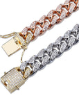 Miami Cuban Chain 14mm 18mm tri-colored Necklace Chain For Men Gold Silver Color Iced Out Micro Pave Cubic Zircon Hip Hop Jewelry shopgld