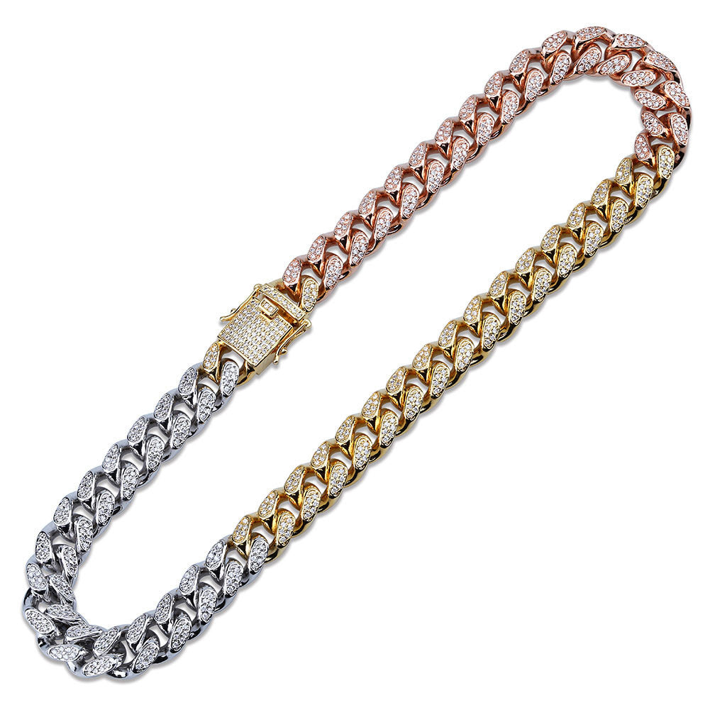 Miami Cuban Chain 14mm 18mm tri-colored Necklace Chain For Men Gold Silver Color Iced Out Micro Pave Cubic Zircon Hip Hop Jewelry shopgld