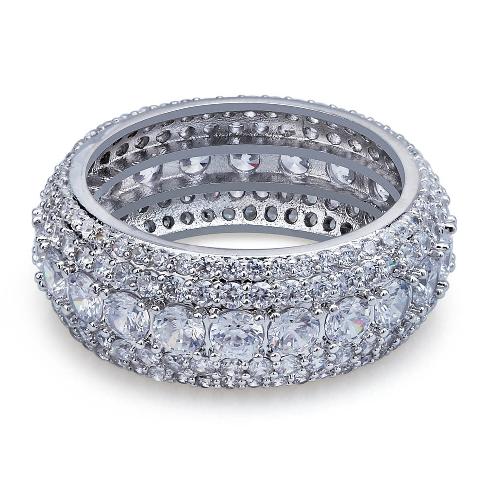 5 ROWS fully iced ring White Gold