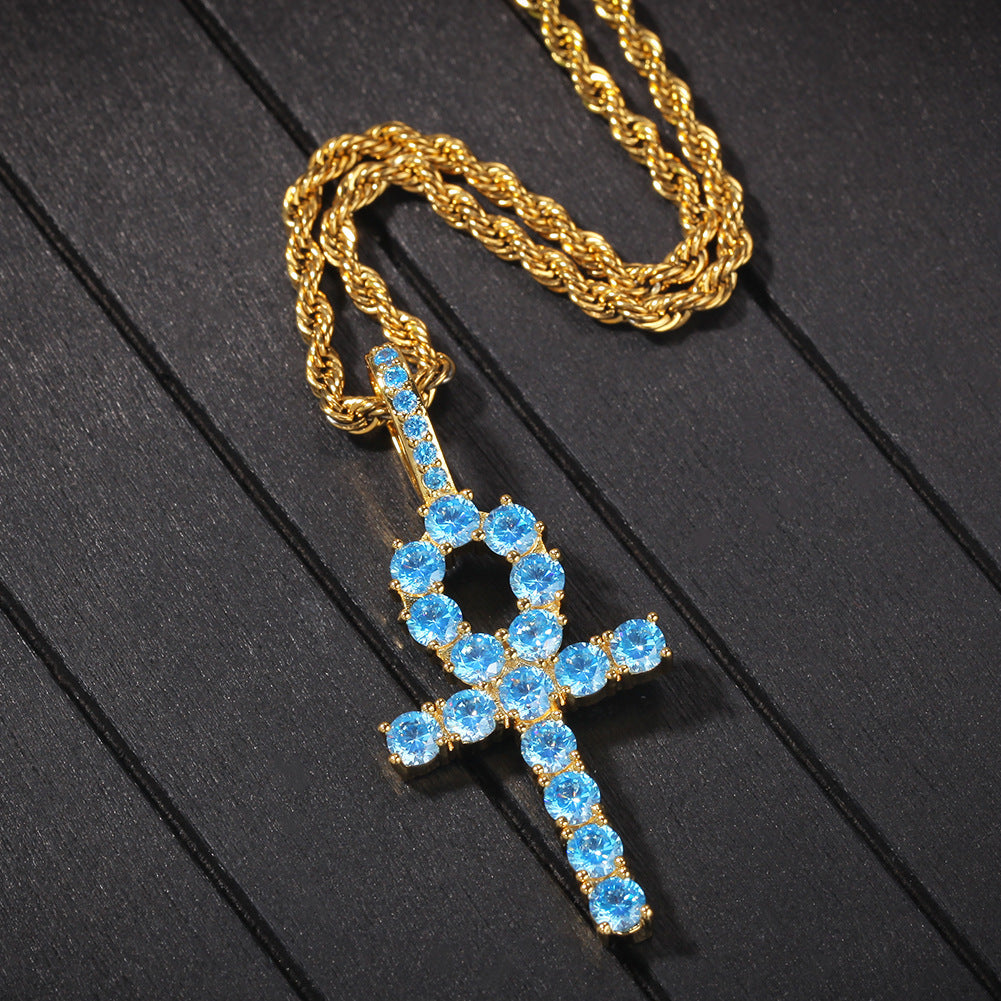 blue topaz Ankh pendant necklace chain diamond tyler the creator asap rocky playboi carti ben baller