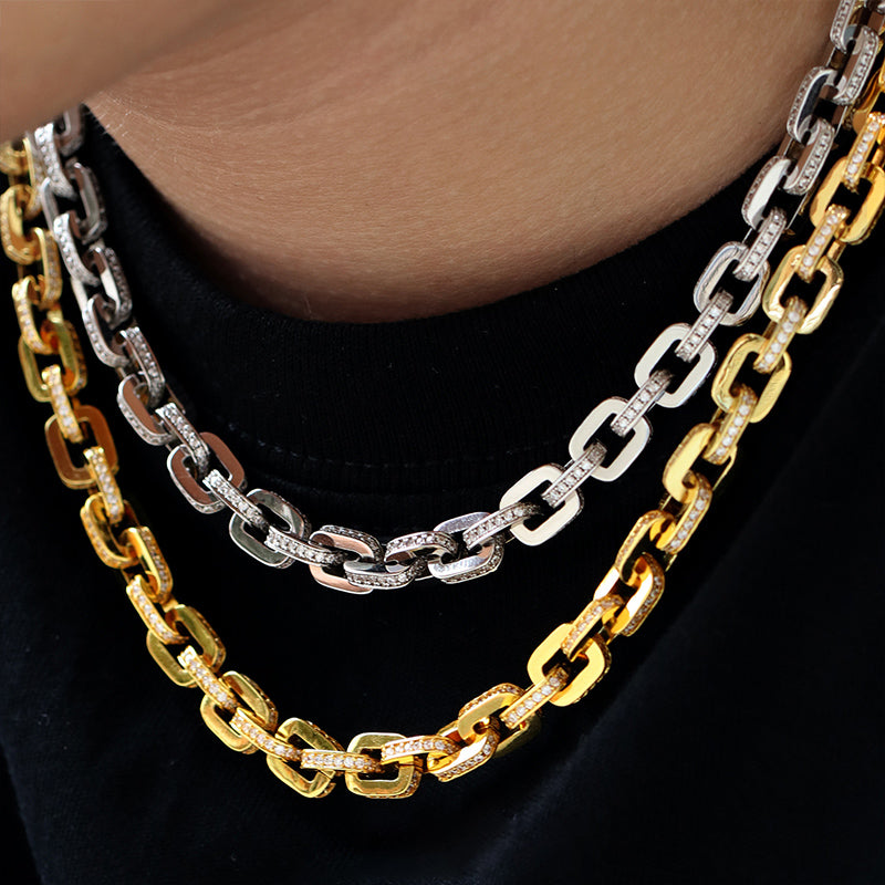 Part iced Hermes link necklace chain 9mm Acrobat White Gold
