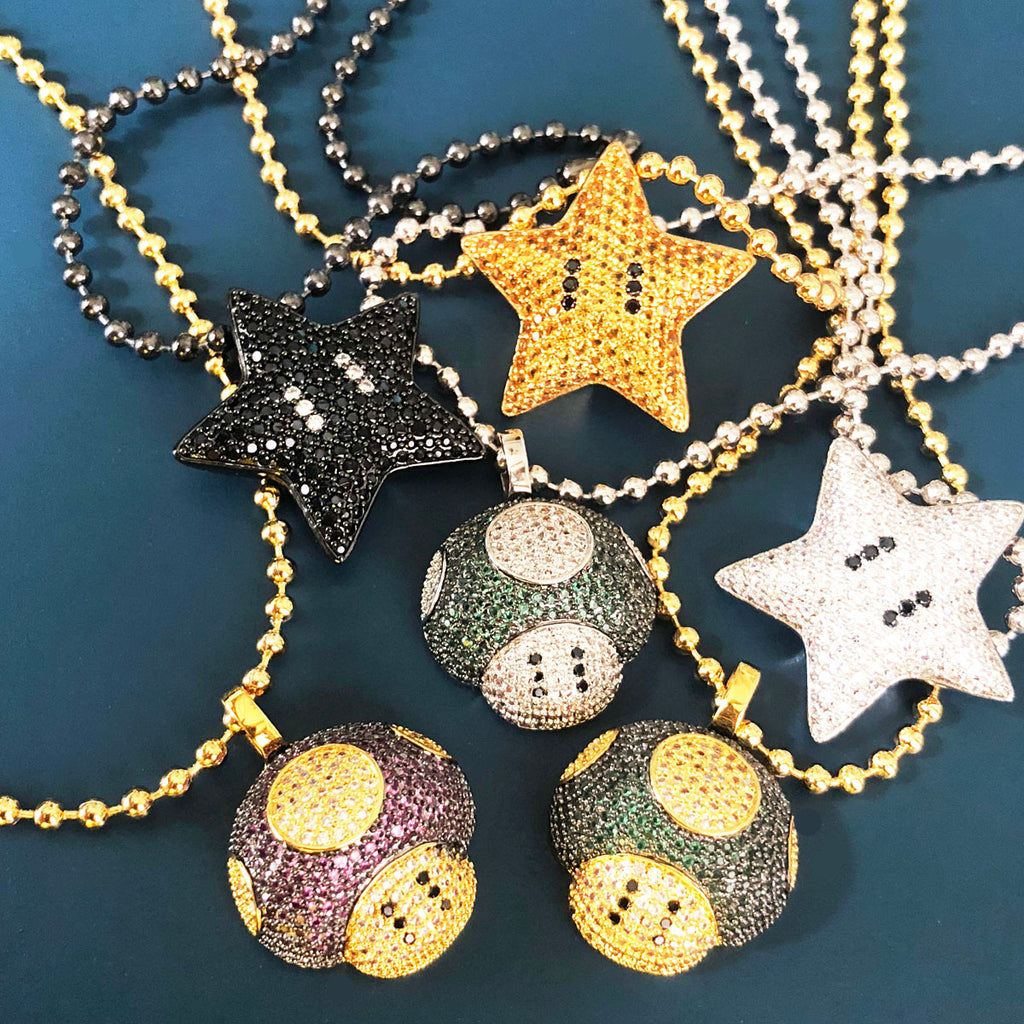 Super mario bro's star pendant necklace ball chain free matching chain ifandco pharrell mushroom