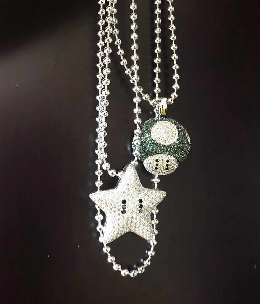 Super mario bro's star pendant necklace ball chain free matching chain ifandco pharrell mushroom