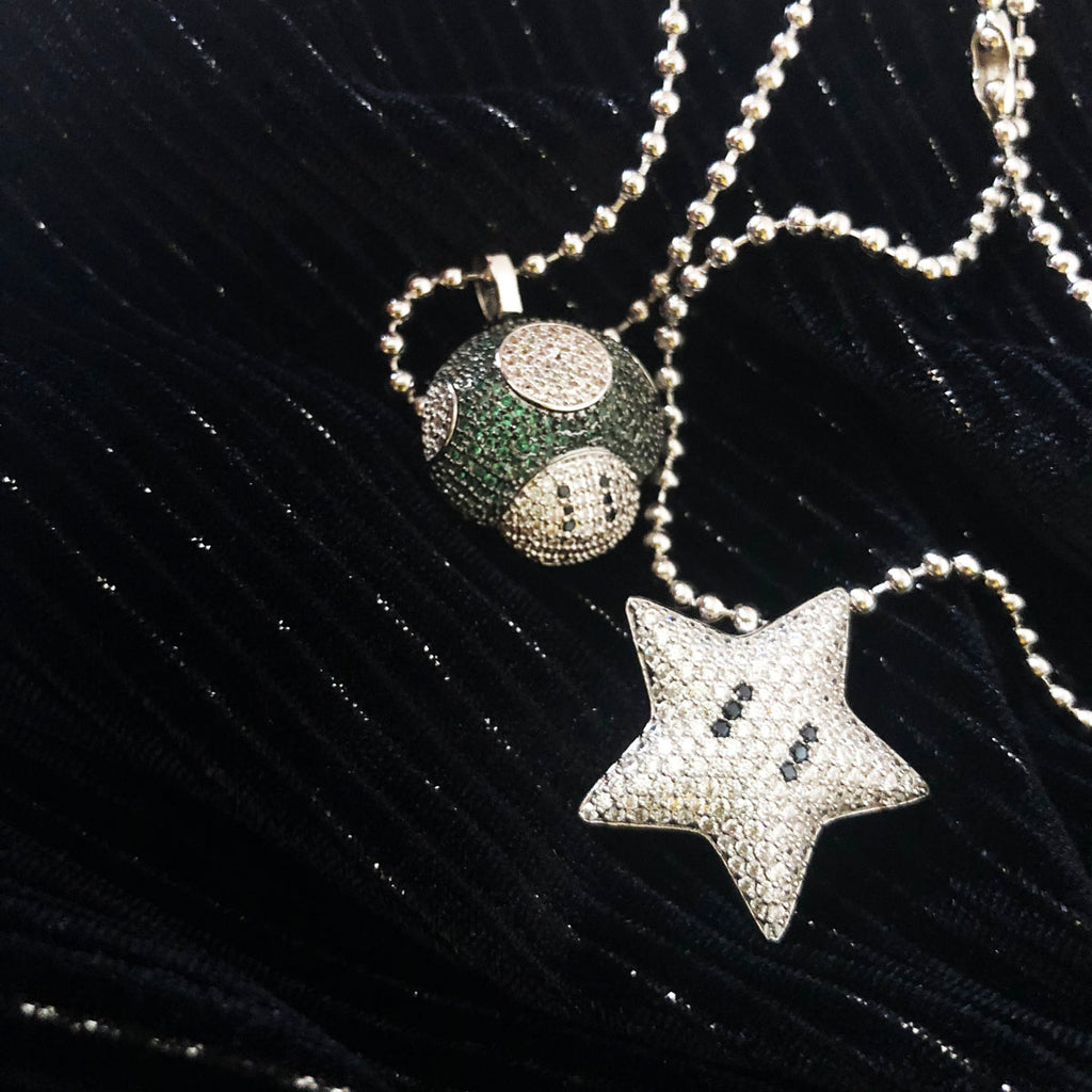 Super mario bro's star pendant necklace ball chain free matching chain ifandco pharrell mushroom