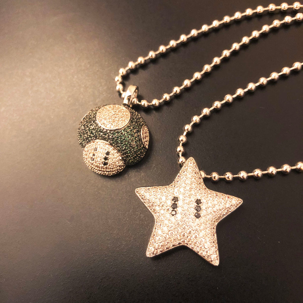 Super mario bro's star pendant necklace ball chain free matching chain ifandco pharrell mushroom