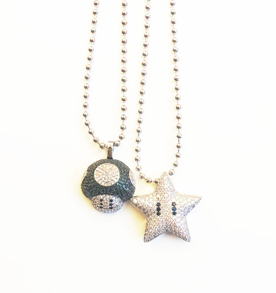 Super mario bro's star pendant necklace ball chain free matching chain ifandco pharrell mushroom