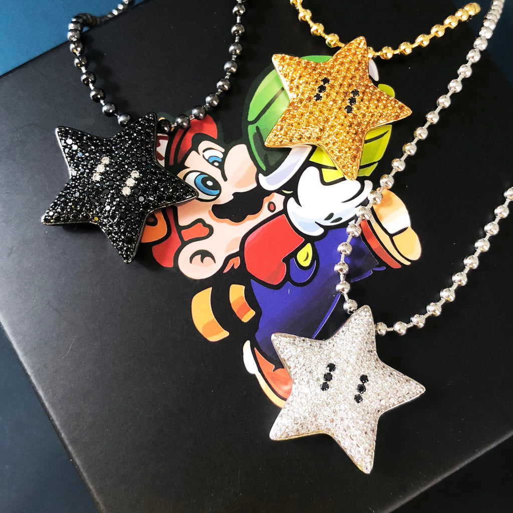 Super mario bro's star pendant necklace ball chain free matching chain ifandco pharrell mushroom