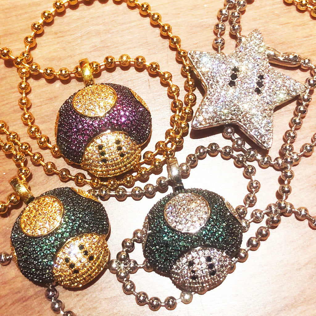 Super mario bro's star pendant necklace ball chain free matching chain ifandco pharrell mushroom