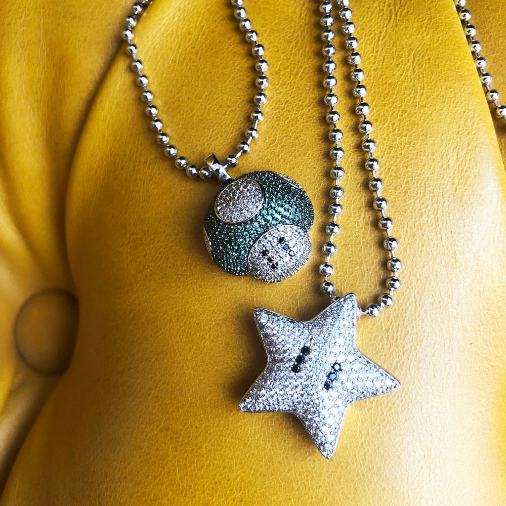 Super mario bro's star pendant necklace ball chain free matching chain ifandco pharrell mushroom