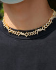 10mm Iced diamond Barbed wire link necklace bacelet chain White Gold yellow gold ifandco