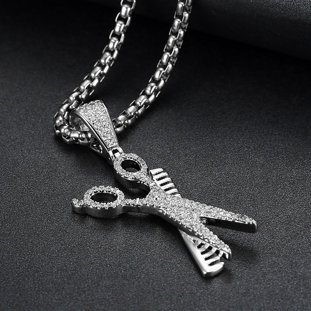 14K Gold Barber Shop Comb and Scissors Necklace diamond gold affordable jewelry