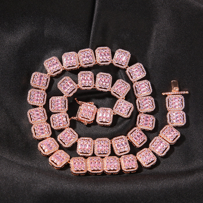 halo iced baguette travis chain rose gold pink diamond female bling diamond necklace chain bracelet cheapest asap rocky vlone