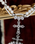 asaprocky migos custom chain solitaire halo diamonds interlaced freshwater pearl links with cross barroco necklace chain