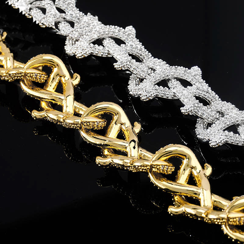 15mm Iced Barbed wire link bracelet chain shopgld gold diamond