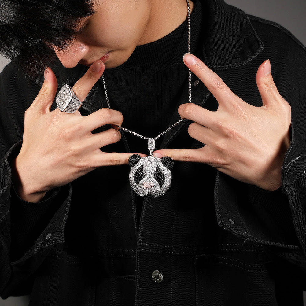 Fully iced Panda diamond pendant necklace chain as seen on Jackson Wang Got7 kpop fans buy panthepack