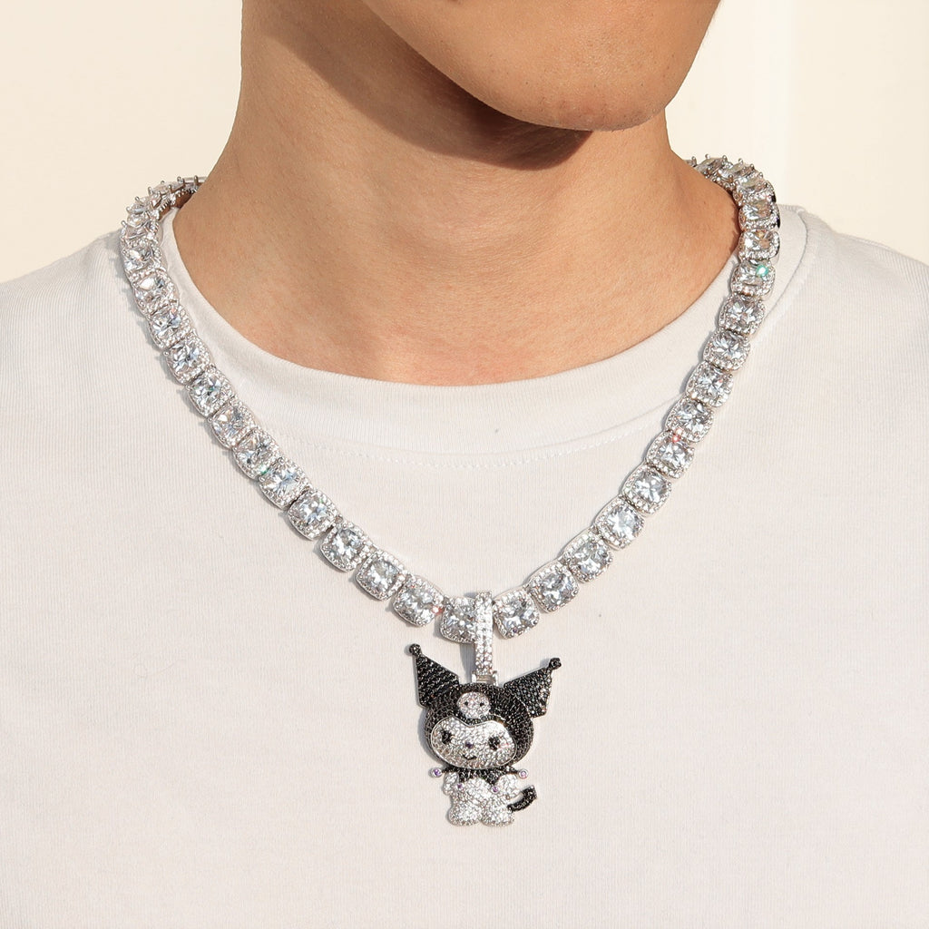 ifandco Iced Out Kuromi diamond pendant necklace with free matching chain included.