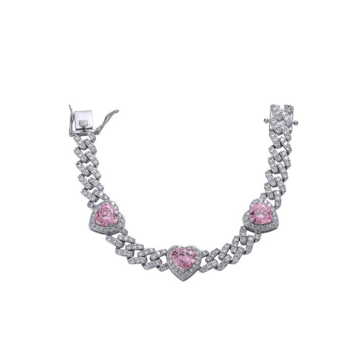 Fully iced Bubble heart shape cuban link diamond bracelet White Gold cardib hip hop fashion rapper celebrities jewelery jewelers