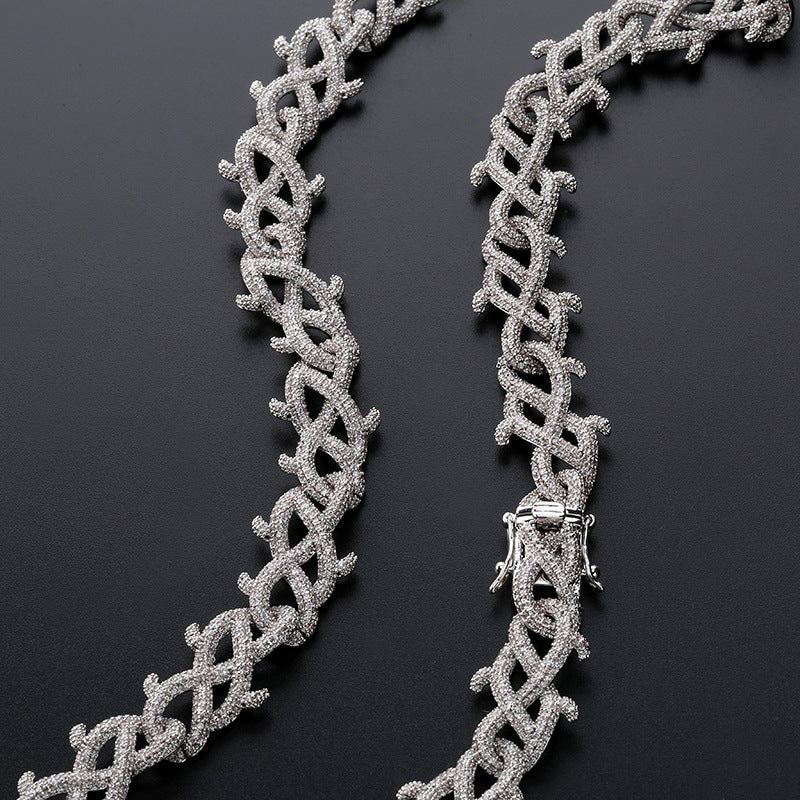 18mm Iced Barbed wire link necklace chain shopgld gold diamond