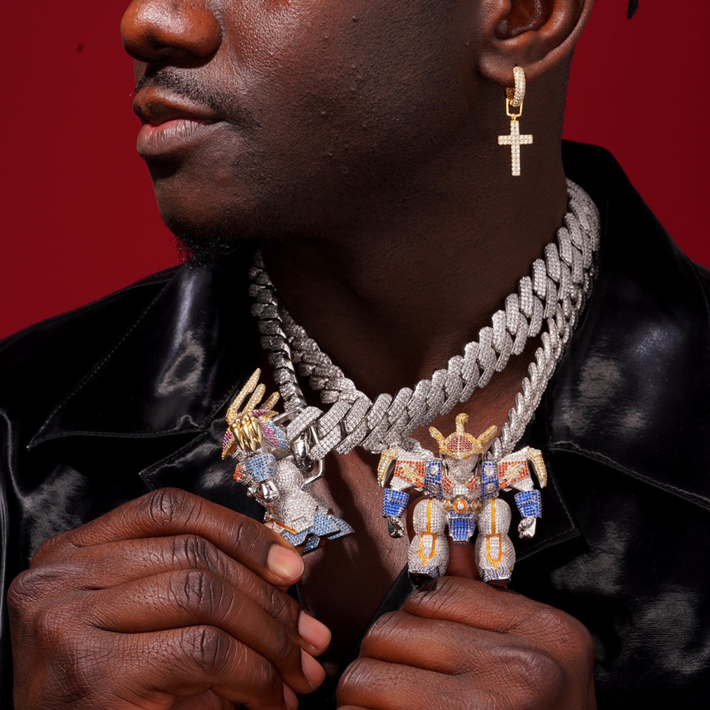 fully iced Mashin Hero Wataru Ryujinmaru fully iced and glow in the dark pendant necklace diamond chain set