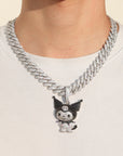 ifandco Iced Out Kuromi diamond pendant necklace with free matching chain included.