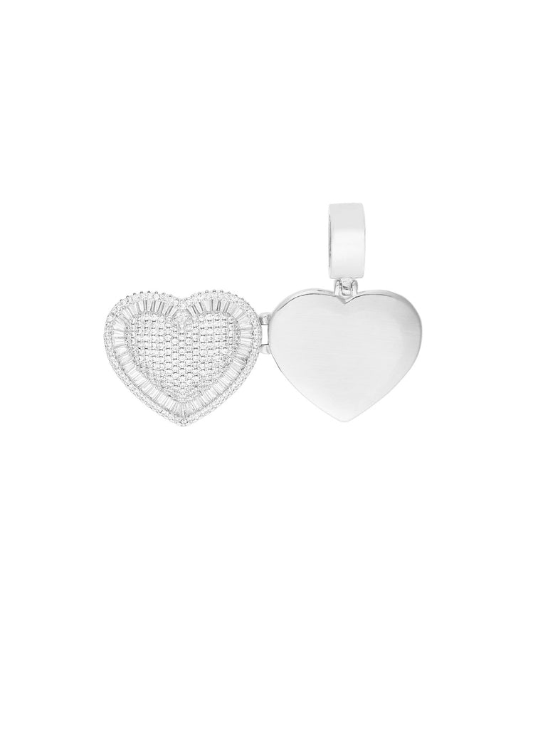 Custom memorial photo necklace chain heart locket baguette charm pendant diamond custom  shopgld