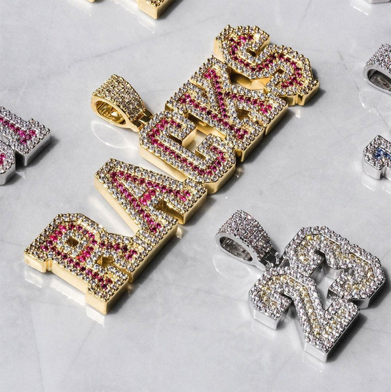 Custom A-Z baguette diamond custom Letters numbers Initial Charm pendant hollywood celebrity jewelers jewelry hip hop diamond necklace chain