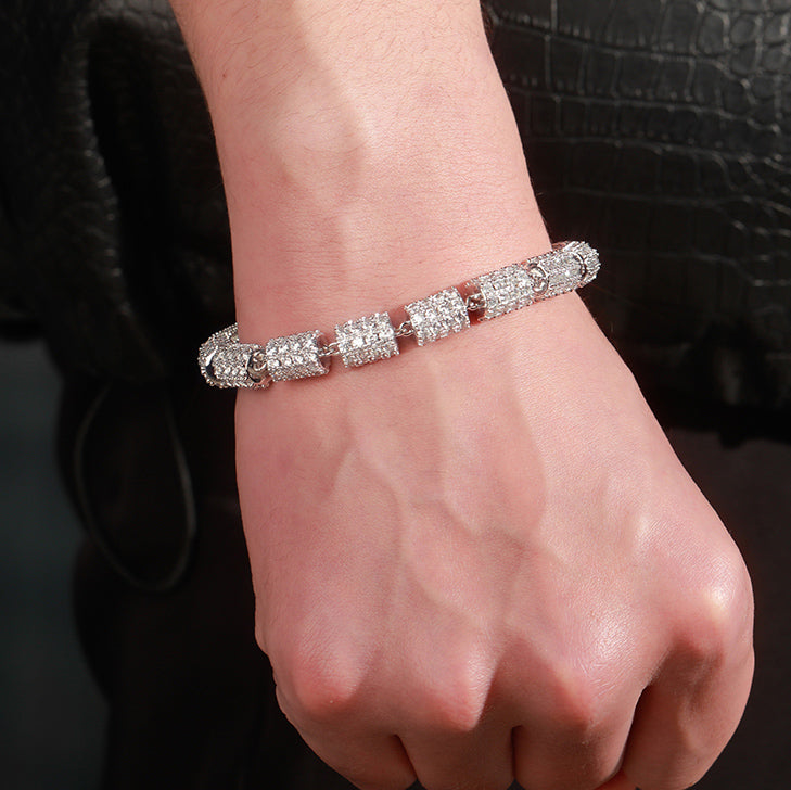 Fully iced Baguettes Cylinder Round Bracelet Yellow Gold diamonds