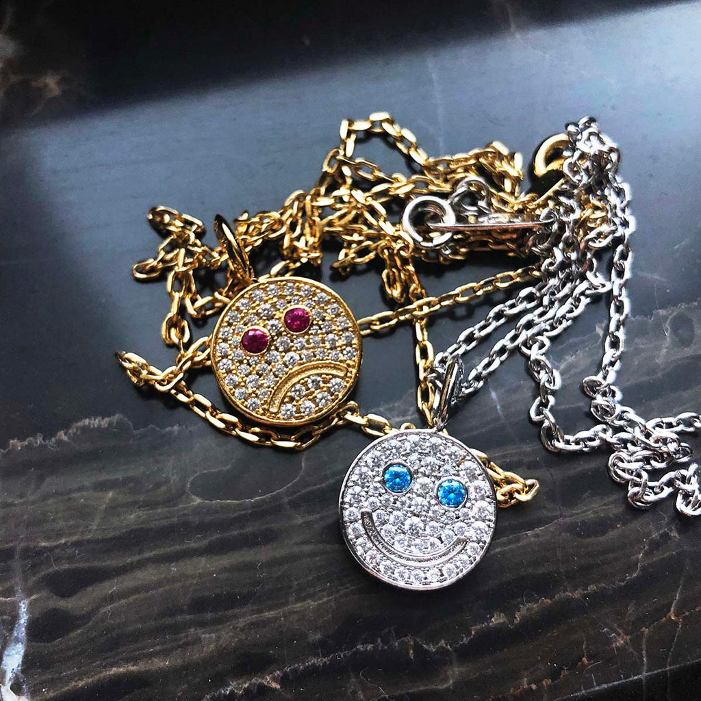 eyefunny smiling face thunder pendant necklace chain diamond jbalvin kim jones clot virgil offwhite