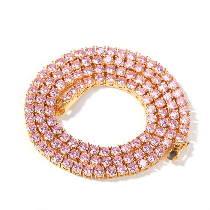 4MM Solitaire Pink Simulated Diamonds Tennis Chain ifandco kylie jenner cardi b shopgld