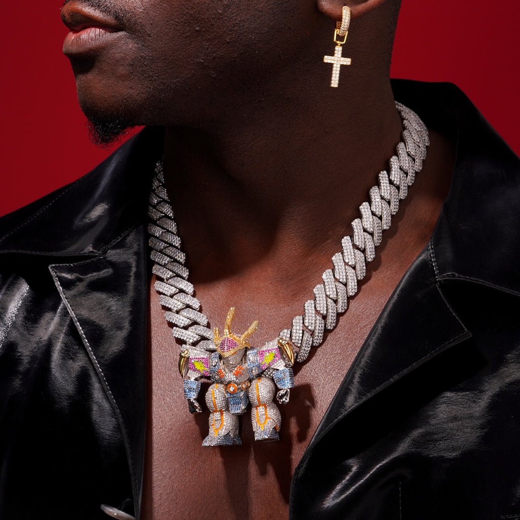 fully iced Mashin Hero Wataru Ryujinmaru fully iced and glow in the dark pendant necklace diamond chain set