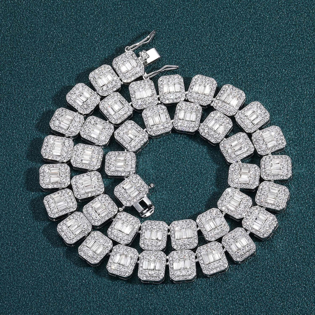 baguette diamond round stone tennis links bracelet necklace chain white gold yellow gold baller rappers nba fashion nova