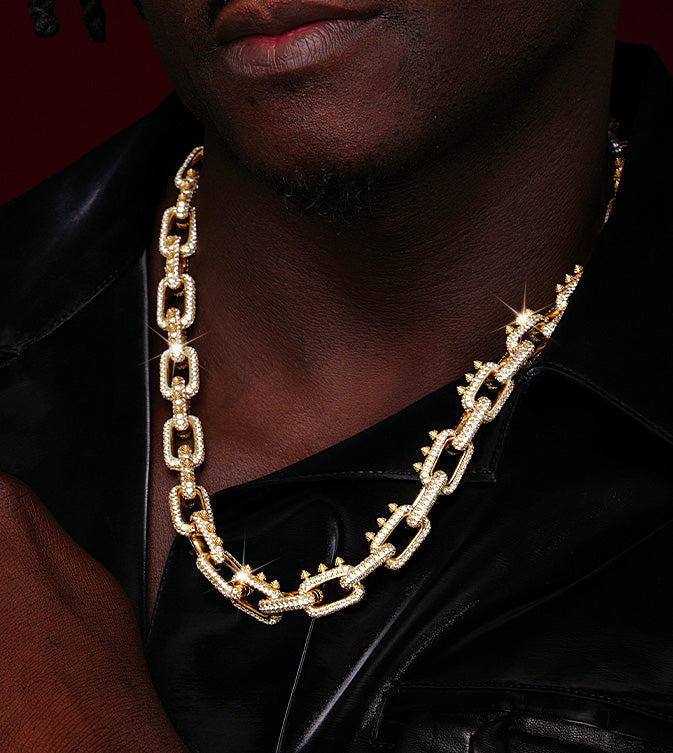 Playboi Carti spiked links necklace cuban link fully iced diamond vvs vlone asap rocky