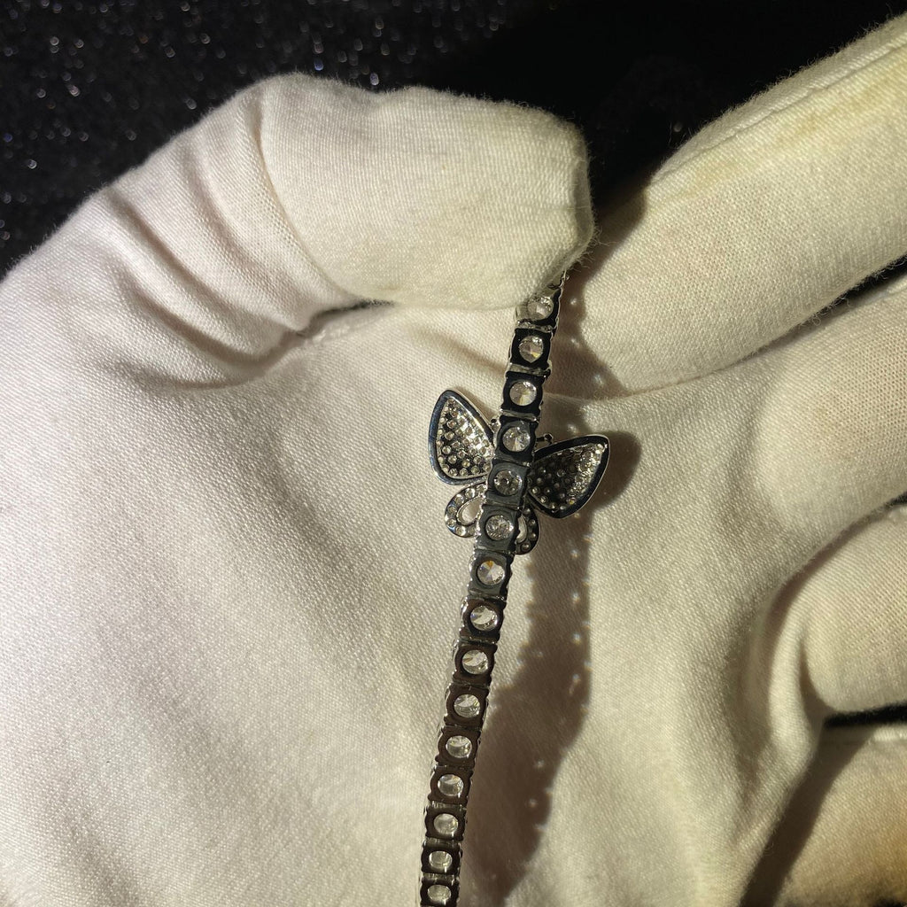 4mm tennis link with fully iced 3 butterflies short diamond necklace choker White Gold kylie jenner kardashians