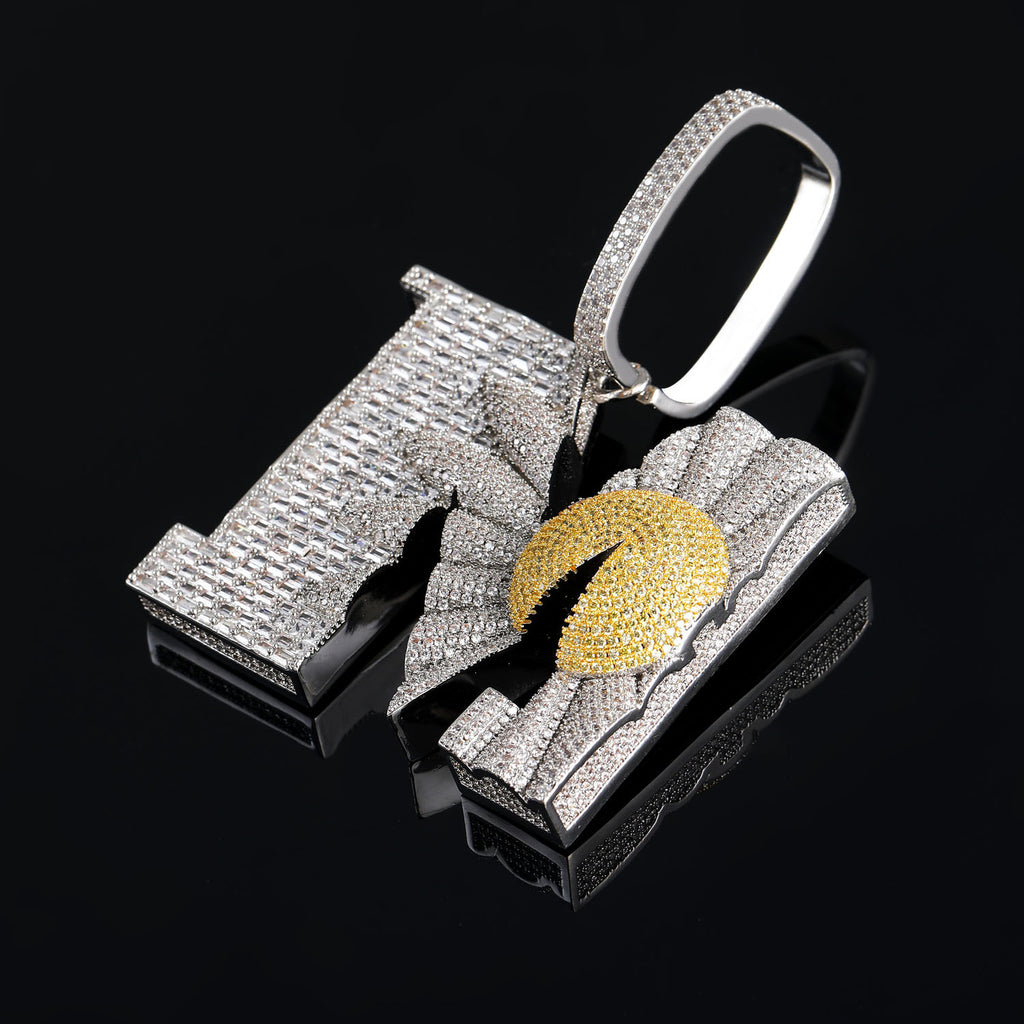 Iced Out diamond daisy flower letter M pendant necklace with free matching chain included as seen on Rapper Knowknow. custom ifandco diamond