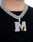 Iced Out diamond daisy flower letter M pendant necklace with free matching chain included as seen on Rapper Knowknow. custom ifandco diamond