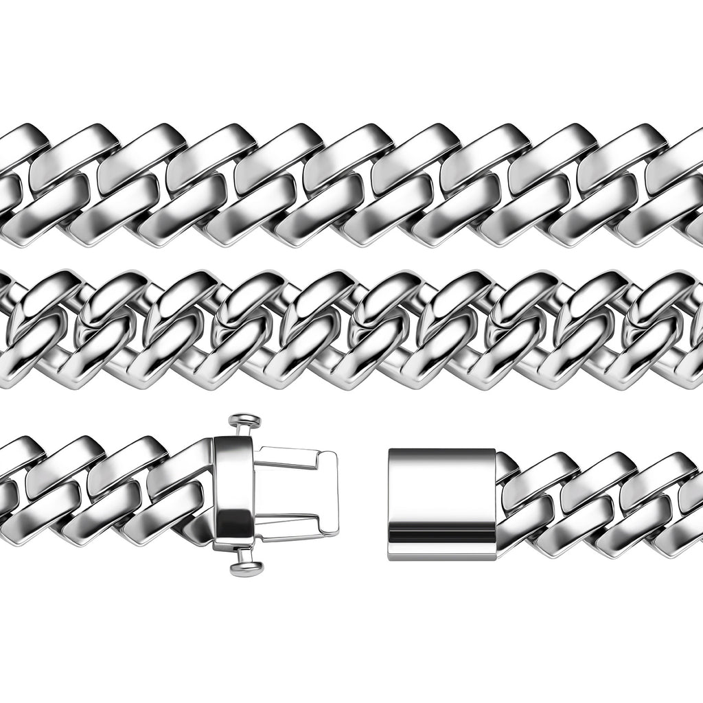 solid, special clasp, custom made 18mm curb cuban link chain yellow gold white gold solid silver 925 sterling vermeil