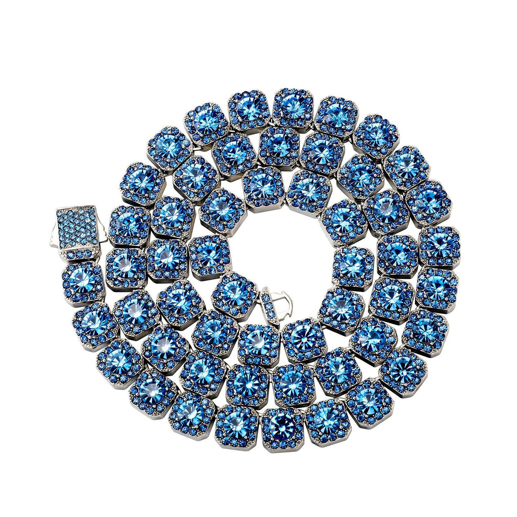 Halo one row solitaire link topaz necklace diamond  chain as seen on migos and travis scott shopgld icebox hip hop jewelry